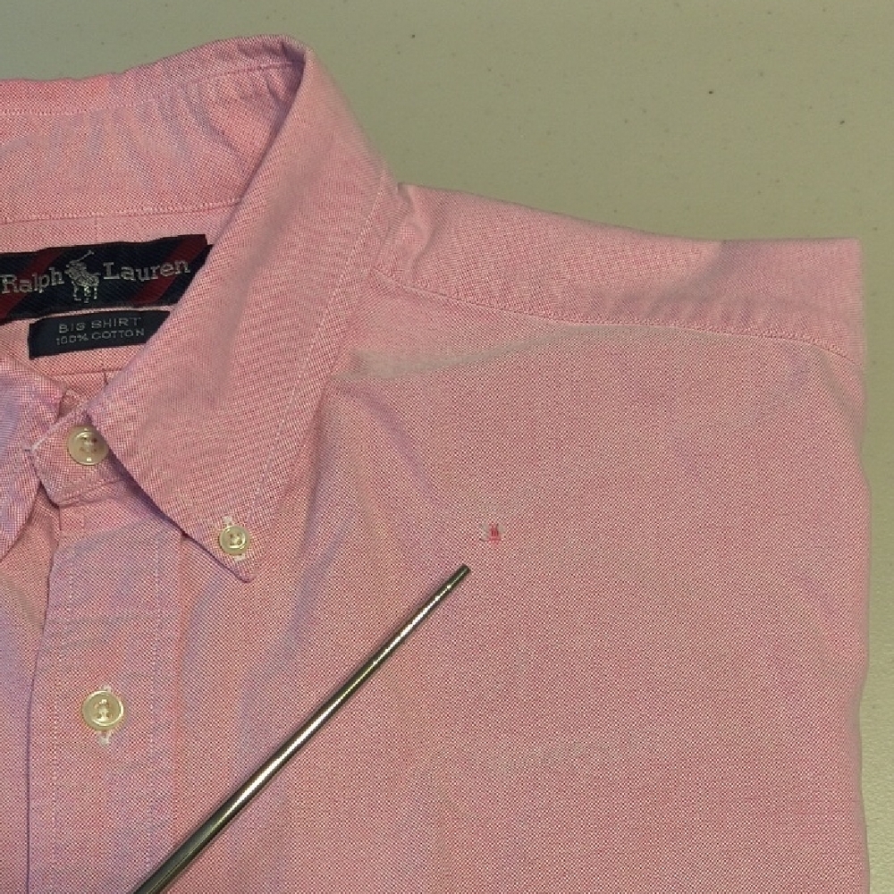 Ralph Lauren Pink Button-Down Oxford Shirt with Navy Pony *Defect* - Picture 3 of 7